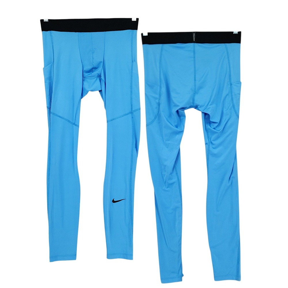 Nike Pro Dri Fit Tights L Mens Blue Compression Pocket Base Layer Tight Fit EUC